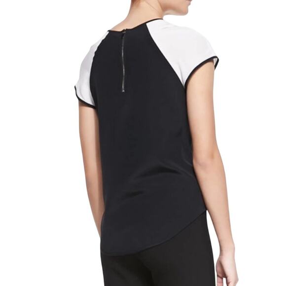 Diane von Furstenberg DVF Liva Colorblock Black White Silk Top Blouse Womens XS - Picture 4 of 13